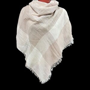 Echo Beige & Cream Fringed Scarf 48 x 50" Made In France Acrylic Cotton NWT
